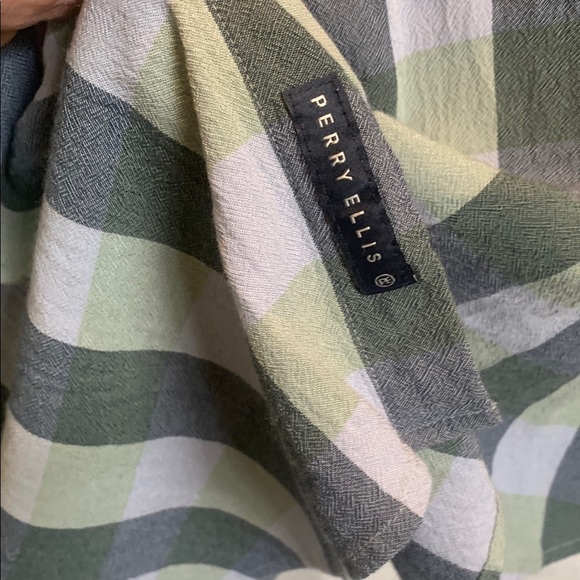 PERRY ELLIS Men's Green and Gray Checkered Long Sleeve Shirt XXL - Picture 5 of 13